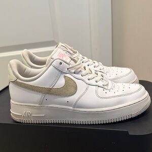 Nike Air Force 1 White and Tan Shoes